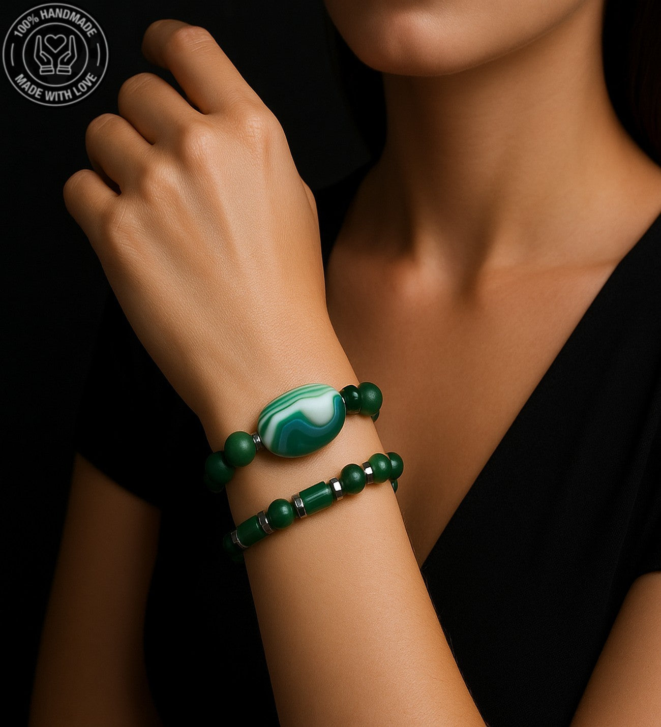 Denge, Nazar Koruması Ve Pozitif Enerji İçin Yeşil Akik Kadın Bileklik Seti