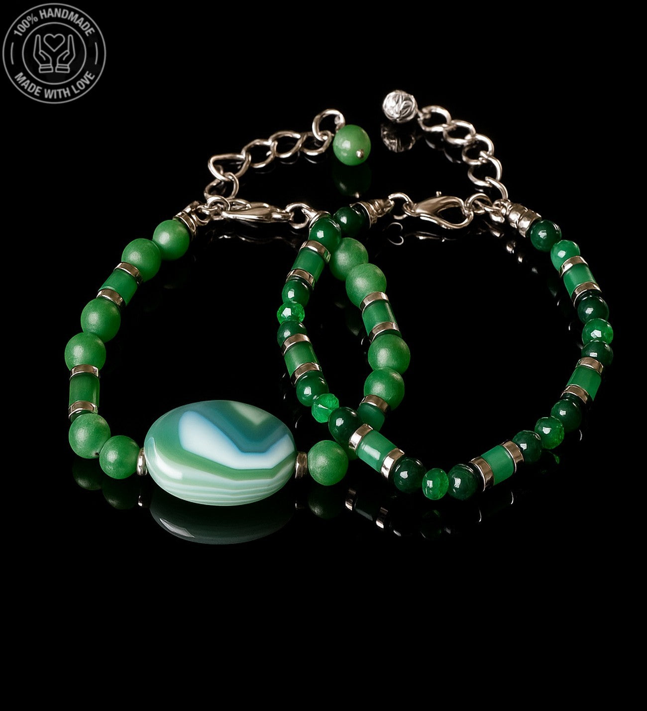 Denge, Nazar Koruması Ve Pozitif Enerji İçin Yeşil Akik Kadın Bileklik Seti