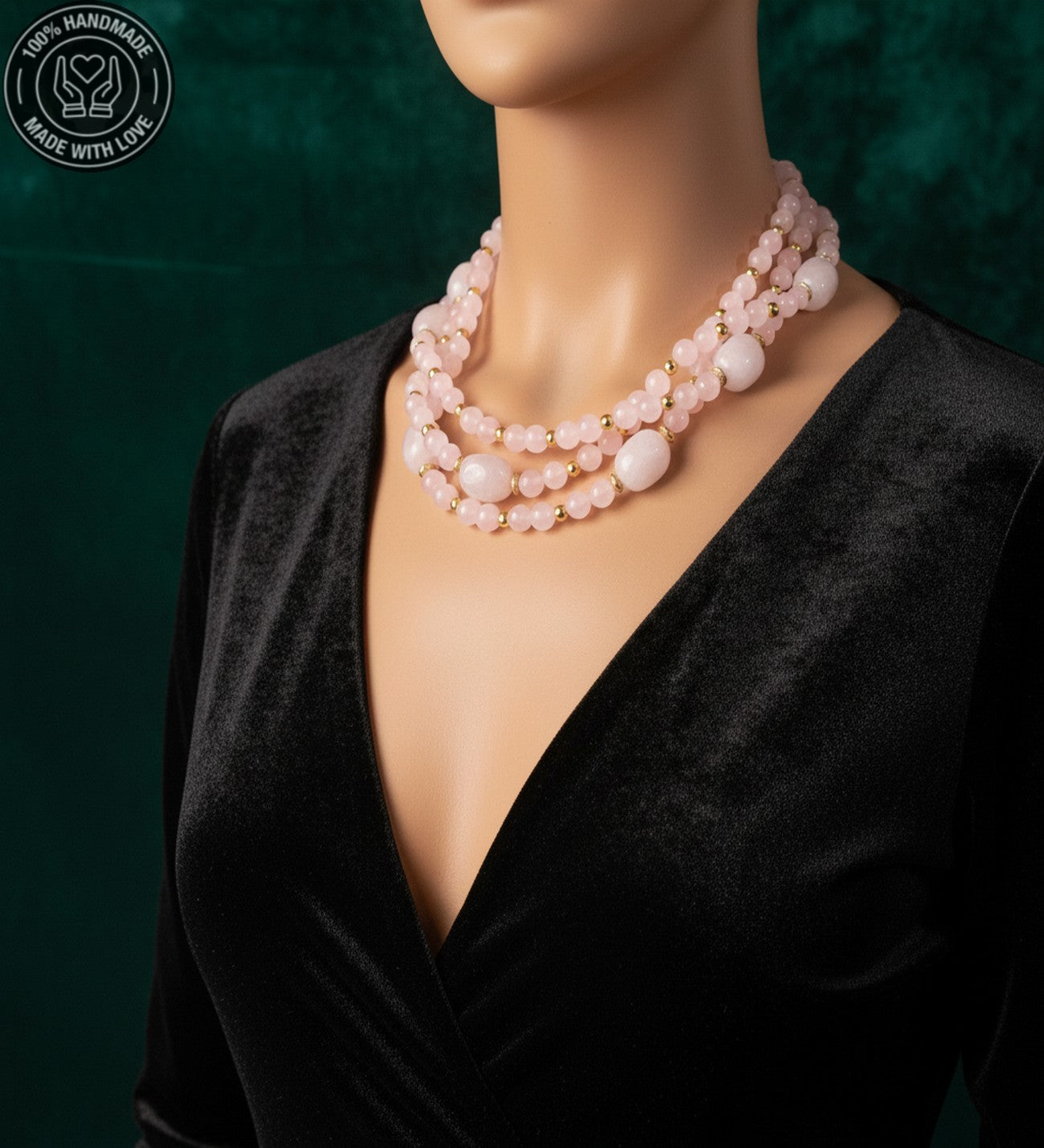 Premium serisi Pembe Kuvars Kolye