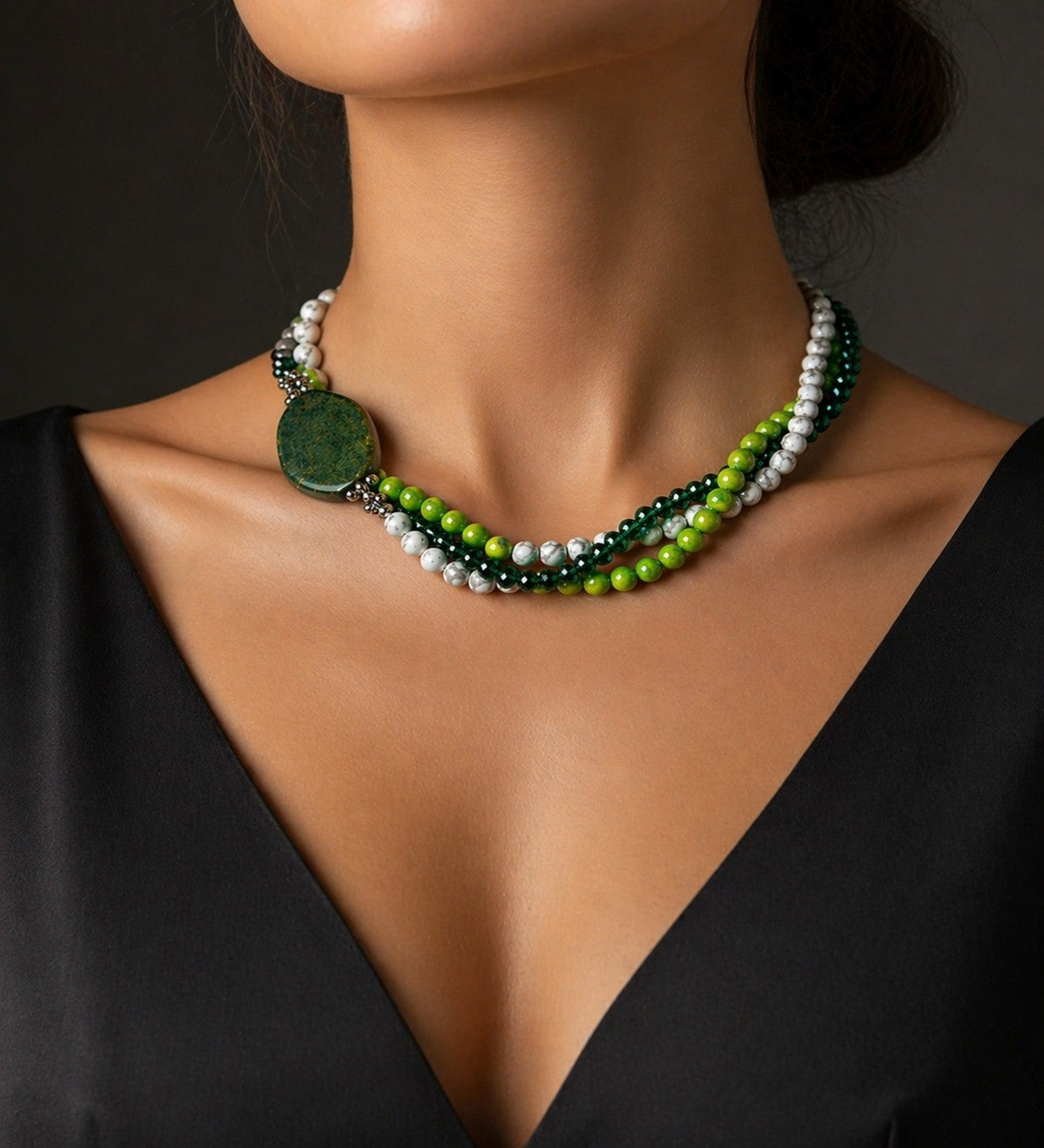 Havlit Akik Kristal 3 Sıralı Denge, Huzur Ve Şifa Kolyesi