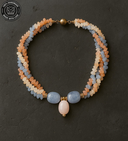 3 Sıralı Akik Kuvars Stres Azaltma Duygusal Denge Ve Pozitif Enerji Kolyesi