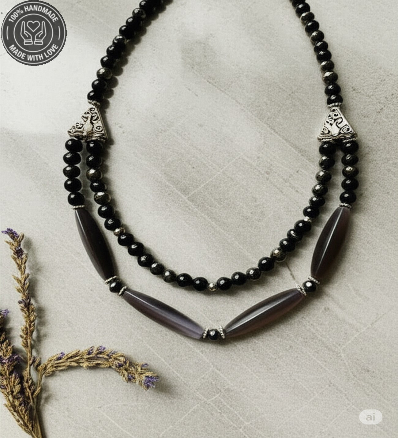 Sedef Oniks 2 Sıralı Şifa Ve Nazardan Koruma Kolyesi