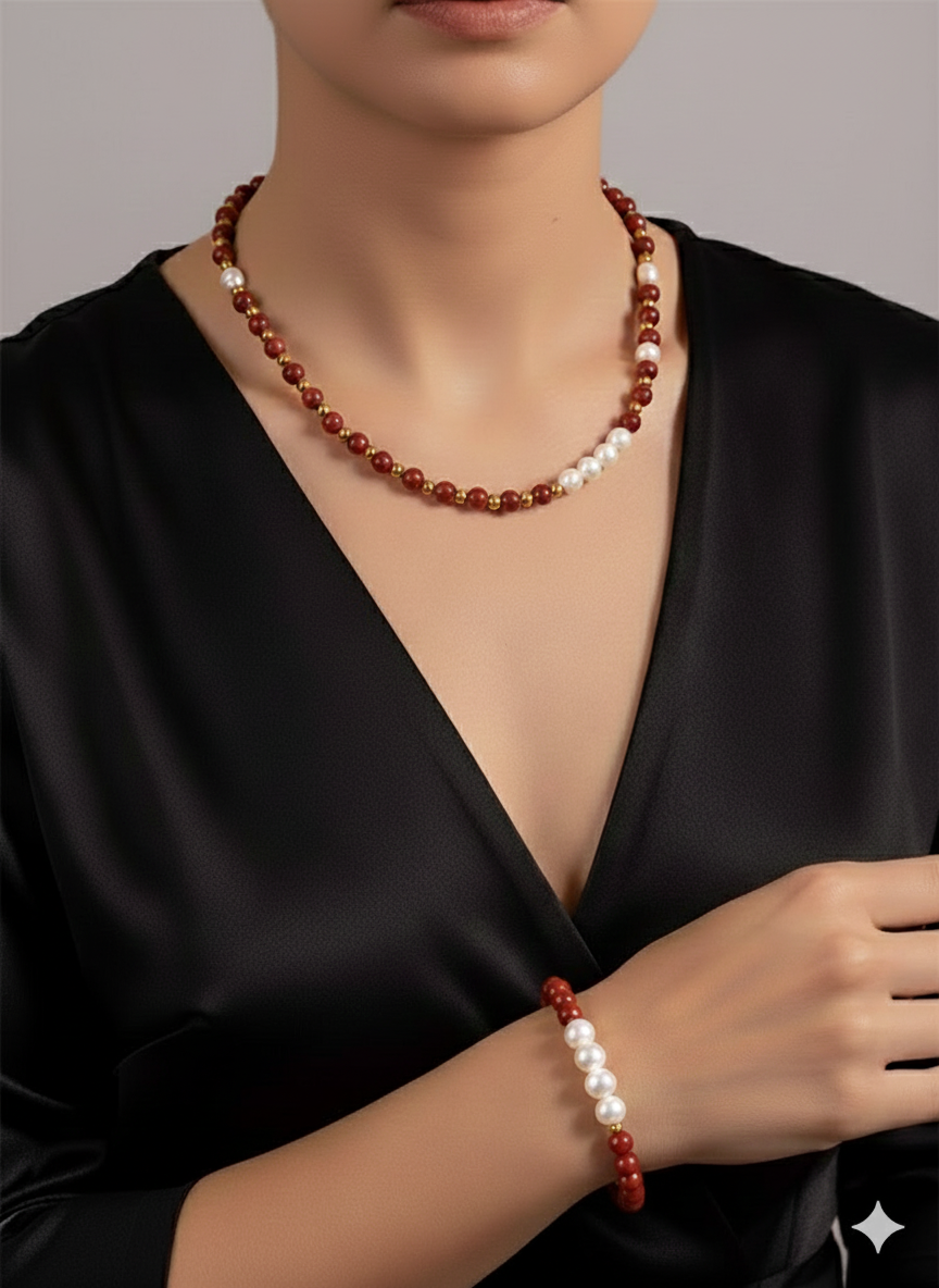 Gerçek Inci Mercan Duygusal Denge Ve Nazardan Korunma Kolye Bileklik Seti