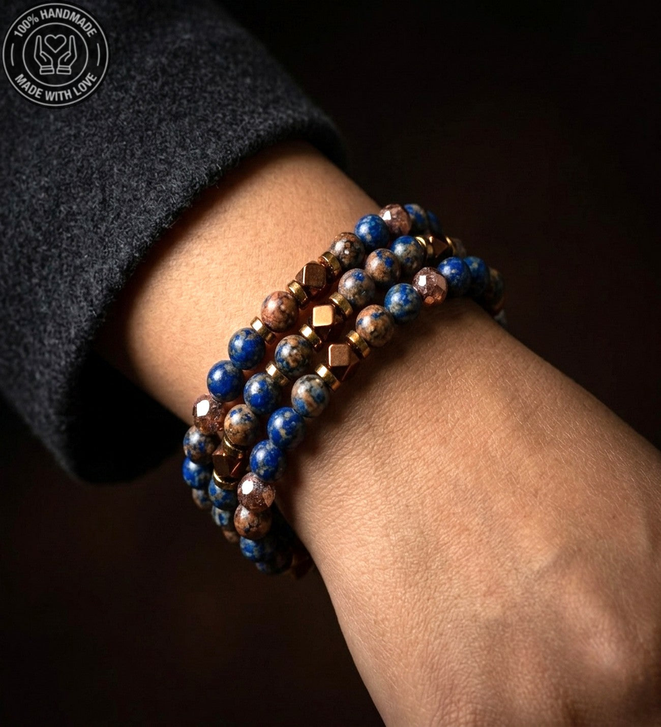 Ceyt ve Lapis Lazuli Odak ve Koruyucu Enerji 3 Sıralı Bileklik