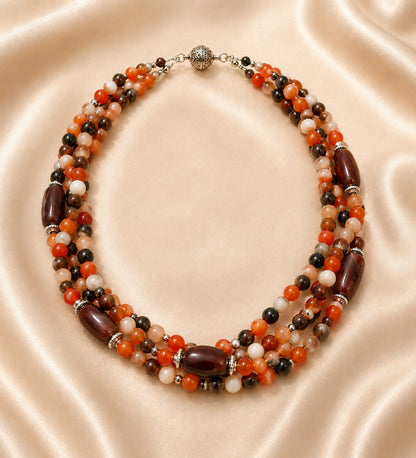 Premium Series Orange Brown Agate 3-Strand Evil Eye Protection Stress Relief Abundance Necklace