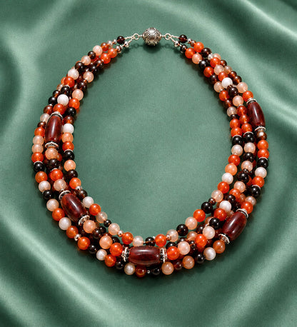 Premium Series Orange Brown Agate 3-Strand Evil Eye Protection Stress Relief Abundance Necklace