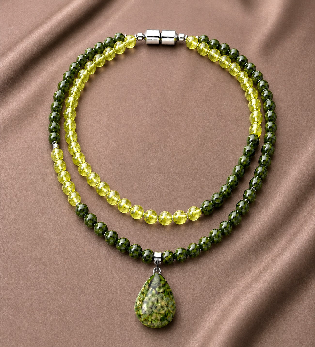 Peridot Yeşim Iki Sıralı Canlılık, Neşe Ve Pozitif Enerji Kolyesi