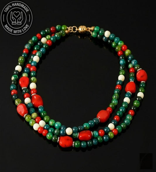 Mercan Akik Havlit Denge Huzur Ve Nazar Koruması Için 3 Sıralı Kolye