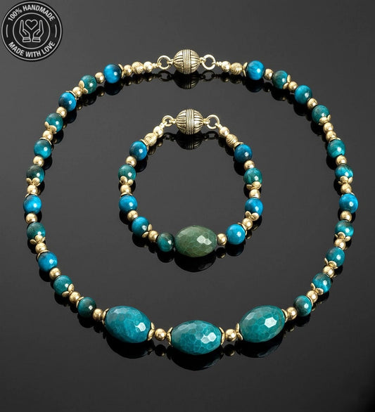 Yeşil Kaplan Gözü Yeşil Akik Denge Özgüven Ve Nazardan Korunma Kolye Bileklik Seti